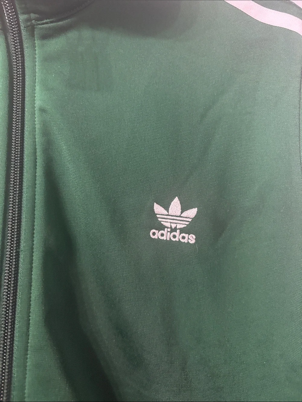 Adidas Original Firebird Forest Green Track Jacket with White Stripes